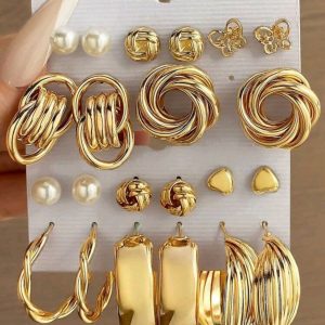11 Pairs Of Creative Fashion Earrings Set, Faux Pearl Alloy Earrings