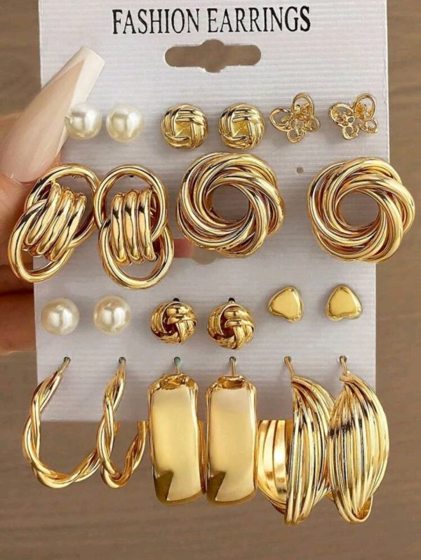 11 Pairs Of Creative Fashion Earrings Set, Faux Pearl Alloy Earrings