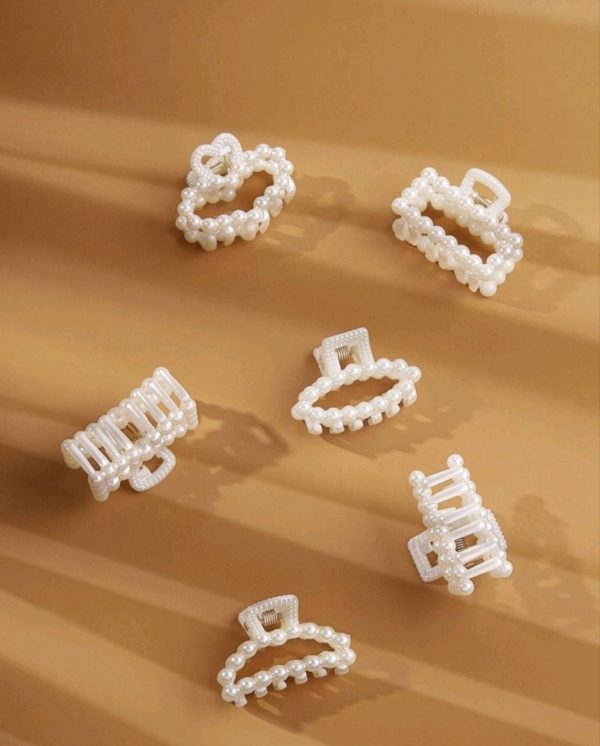 6pcs Women Faux Pearl Heart & Bow Design Elegant Hair Claw